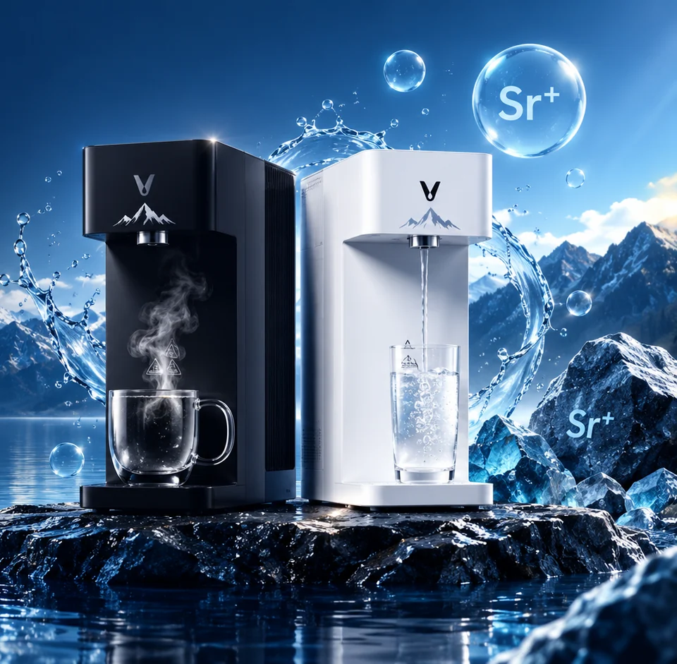 Penapis air VIOMI hitam dan putih dengan visual air mineral strontium